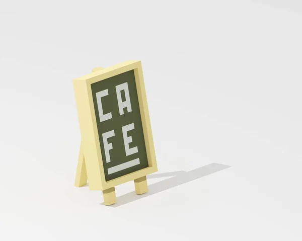 Cafe Signboard Digital Art Wooden Board Stand Isometric Voxel Raster — Stock Photo, Image