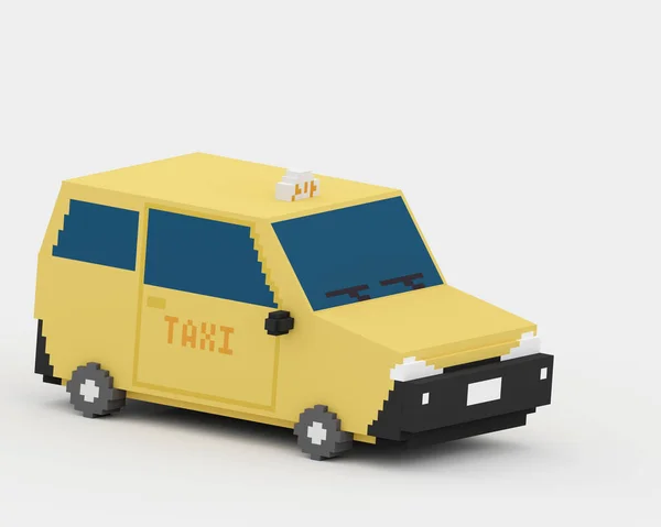 Gul Taxi Digital Konst Kollektivtrafik Bil Taipei Taiwan Isometrisk Voxel — Stockfoto