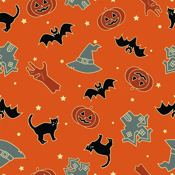 Halloween Naadloos Patroon Achtergrond Ontwerp Met Pompoen — Stockvector