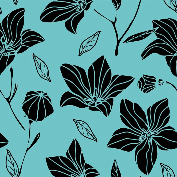 花のシームレスなパターンデザイン パステルブルーカラーベクトルファブリックデザイン — ストックベクタ