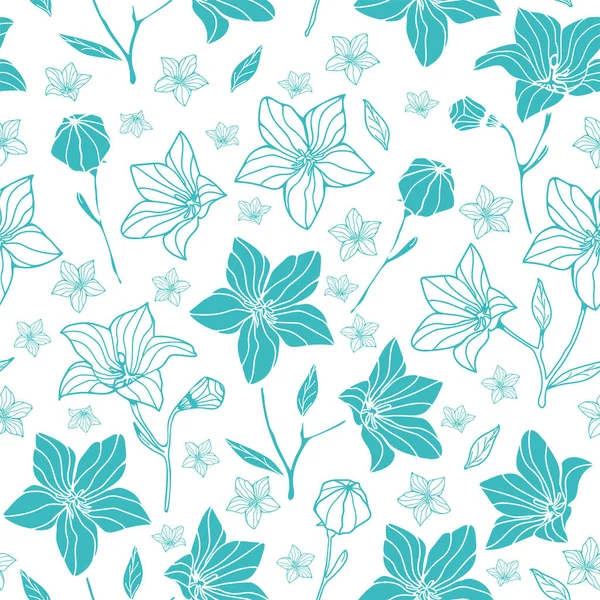 花のシームレスなパターンデザイン 白を基調としたパステルブルーのベクトル生地デザイン — ストックベクタ