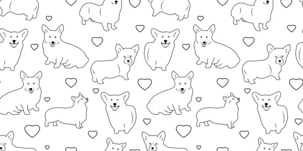 Vector Seamless Pattern Cute Dogs Black White — Stock Vector