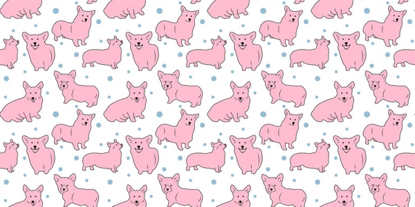 Векторный Безморщинистый Узор Симпатичными Собаками Розового Цвета — стоковый вектор
