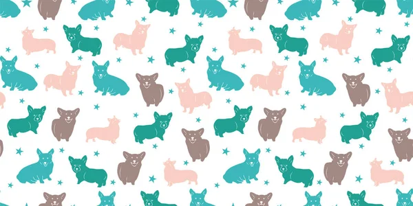 Vector Seamless Pattern Colorful Cute Dogs — Stock Vector