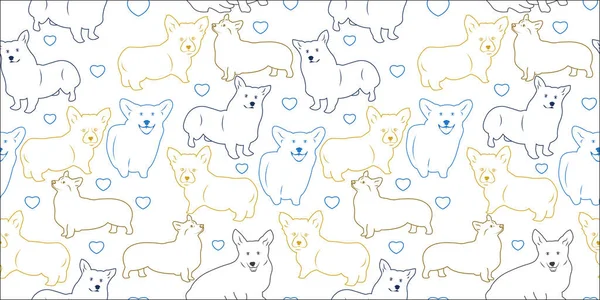 かわいい犬とベクトルシームレスパターン ライトカラーラインアート — ストックベクタ