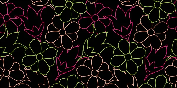 Seamless Floral Pattern Vector Black Background — Stock Vector