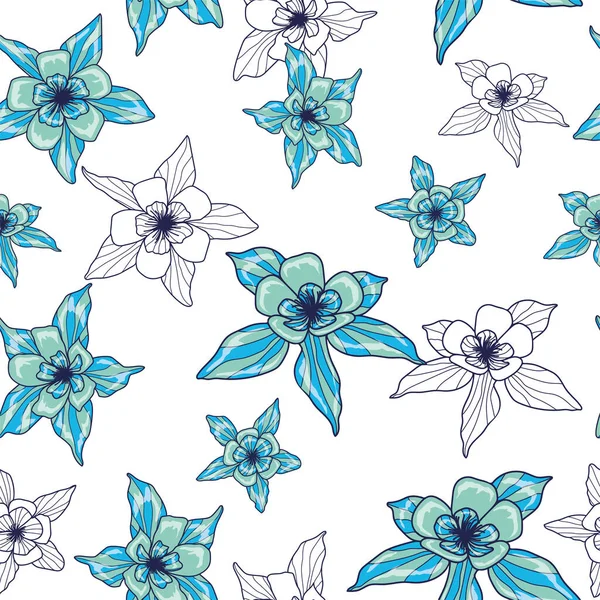 Нежный Цветочный Узор Горизонтальный Дизайн Синий Цвет — стоковый вектор