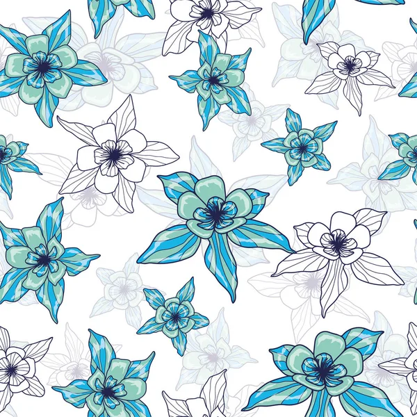 Нежный Цветочный Узор Горизонтальный Дизайн Синий Цвет — стоковый вектор