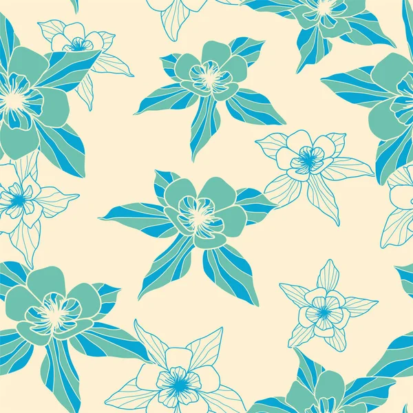 Нежный Цветочный Узор Горизонтальный Дизайн Пастельно Синий Цвет — стоковый вектор