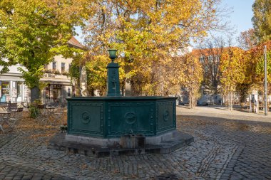 Fountain on market square in Weimar, Germany. High quality photo