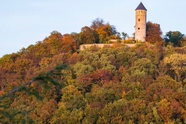 Castelo Medieval Ruínas Uma Montanha Floresta Outono Plesse Burg Alemanha — Fotografia de Stock