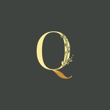 Grafik Çiçek Baş harfleri: Q çiçek buketi kompozisyonu. Düğün için eşsiz bir koleksiyon dekorasyon, logo ve diğer birçok konsept fikri davet eder..