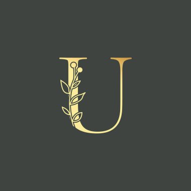 Grafik Çiçek Baş Alfabesi U çiçek buketi kompozisyonu. Düğün için eşsiz bir koleksiyon dekorasyon, logo ve diğer birçok konsept fikri davet eder..