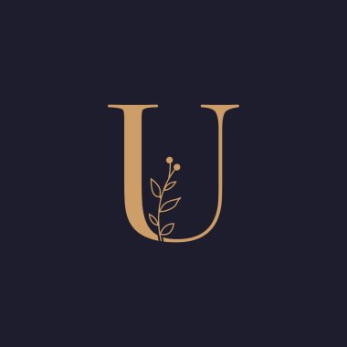 Grafik Çiçek Baş Alfabesi U çiçek buketi kompozisyonu. Düğün için eşsiz bir koleksiyon dekorasyon, logo ve diğer birçok konsept fikri davet eder..