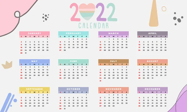 Calendar 2022 Year Set Vector Template Collection Simple Design Week — Stock Vector