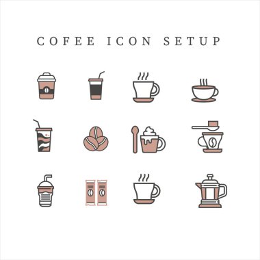 Coffee icon setup vector template. Mug, Coffee,Tea, Kettle