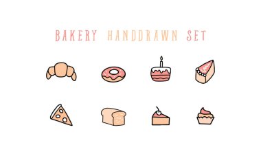 Bakery items hand drawn vector set template. Modern vector design template