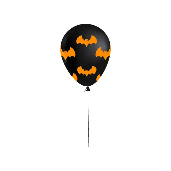 万圣节气球3D现实黑色 蝙蝠图标符号 橙色黑色 孤立的白色背景的向量图 — 图库矢量图片