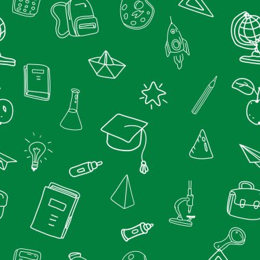 Okul karalamaları, pürüzsüz. Okul çizgisi simgeleri, malzemeler, elementler. El çizilmiş scetches vektör illüstrasyon arka planı