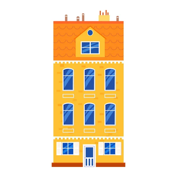 Дом с видом на тыл, разноцветная недвижимость. Мультфильм пригородное здание, векторная иллюстрация — стоковый вектор
