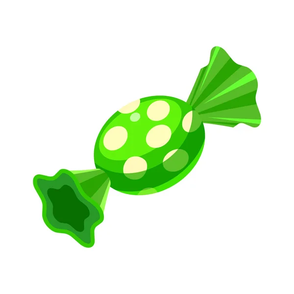 Cukormáz izometrikus csomagolt színes zöld cukrászati karamell nyalóka. Vektor illusztráció rajzfilm stílus — Stock Vector