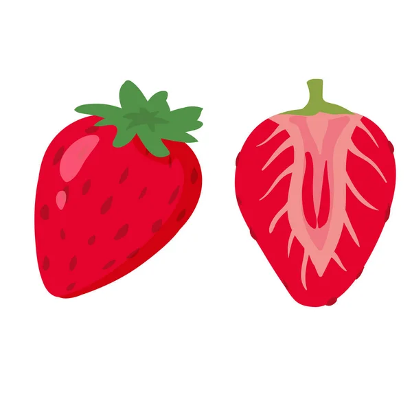 딸기는 건강에 좋은 유기농 영양분을 반으로 잘라 냅니다. 벡터 낙서 만화 평면 트렌디 삽화 손을 분리 — 스톡 벡터