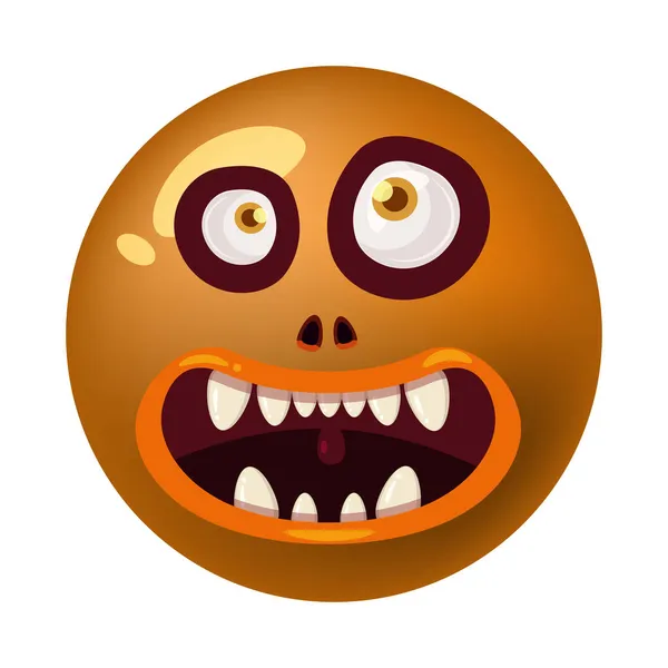 Mostro faccia cartone animato rotonda icona testa personaggio di Halloween. Illustrazione, adesivo, emblema divertente maschera carina, vettore — Vettoriale Stock