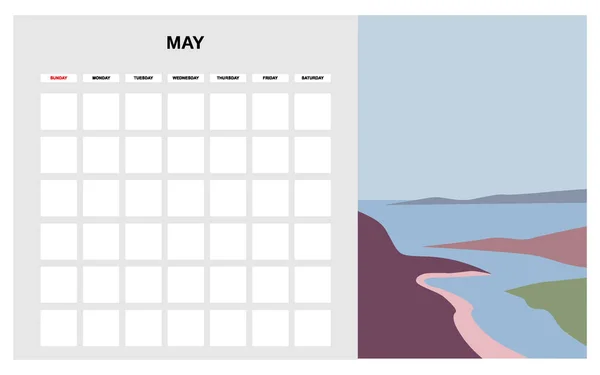 Kalendarz Planer Maj miesiąc wiosna. Minimalne abstrakcyjne współczesny krajobraz naturalne tło. Miesięczny wzór dziennika pracy. Wyizolowany wektor — Wektor stockowy