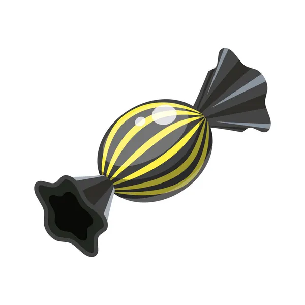 Cukorka izometrikus csomagolású színes fekete csíkos cukrászati karamell nyalóka. Vektor illusztráció rajzfilm stílus — Stock Vector