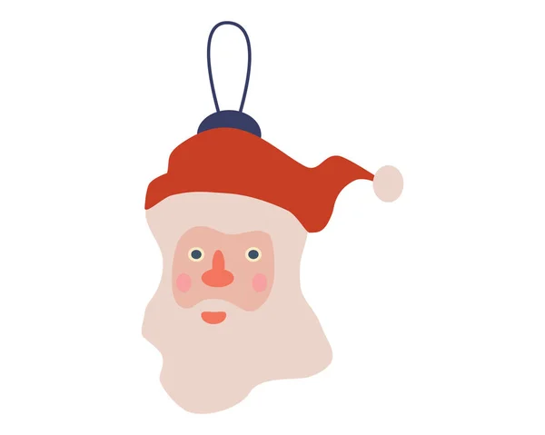 Christmas ball head Sant Claus retro, vintage decoration. Symbol of Happy New Year, Xmas holiday celebration. Vector illustration cartoon flat style — Stock Vector