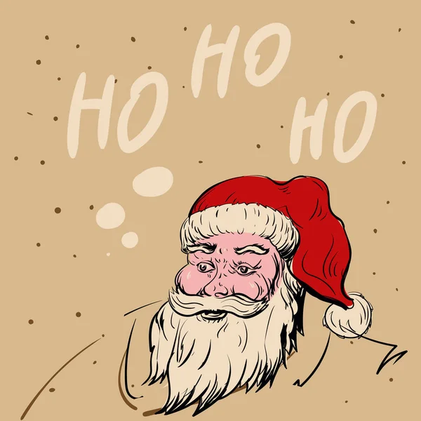 Ho-Ho-Ho Weihnachtsmann mit Hut, Retro, Vinage, Frohe Weihnachten Grußkarte. Vektorillustration — Stockvektor