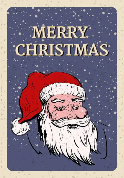Merry Christmas poster, portrait Santa Claus, retro invitation. Vector illustration vintage — Stock Vector