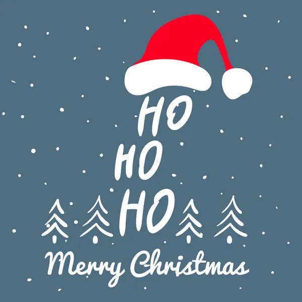 Ho-Ho-Ho Frohe Weihnachten Grußkarte, Weihnachtsmann Hut. Vektor Illustration flacher Cartoon-Stil — Stockvektor