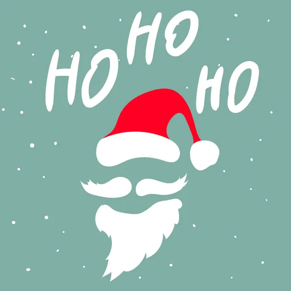 Ho-Ho-Ho Merry Christmas greeting card, Santa Claus hat. Vector illustration flat cartoon style — Stock Vector