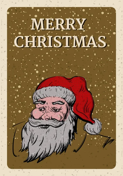 Merry Christmas poster, portrait Santa Claus, retro invitation. Vector illustration vintage — Stock Vector