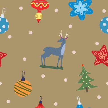 Noel desensiz vintage toplar, oyuncaklar. Paket kağıtları için vektör illüstrasyonu, dekorasyon düz çizgi film biçimi