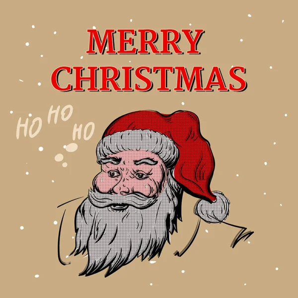 Weihnachtsmann mit rotem Hut, Retro, Vinage, Frohe Weihnachten Grußkarte. Vektorillustration — Stockvektor