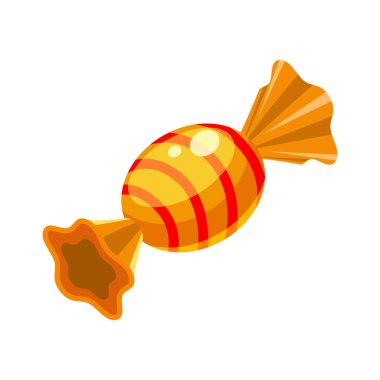 Şekerleme izometrik sarısı renkli karamel lolipopu. Vektör illüstrasyon çizgi film biçimi