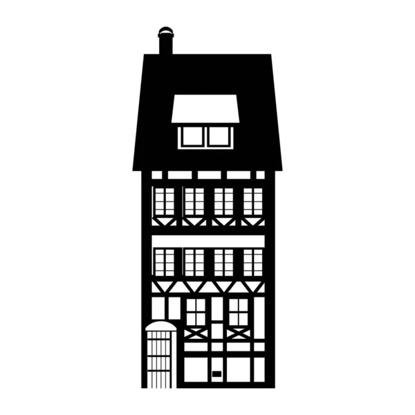 Apartamento casa antigua edificio Europa y América. Silueta icono blanco negro. Ilustración vectorial — Vector de stock