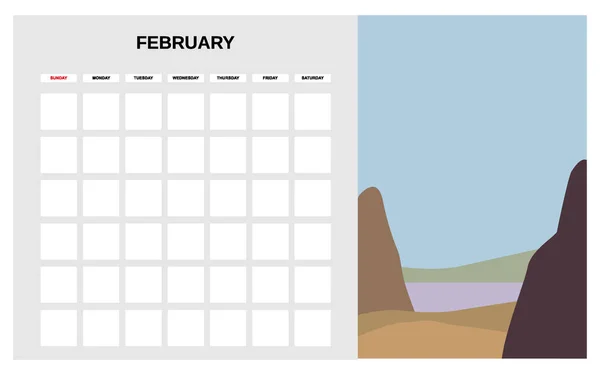 Kalendarz Planer Luty miesiąc zimowy. Minimalne abstrakcyjne współczesny krajobraz naturalne tło. Miesięczny wzór dziennika pracy. Wyizolowany wektor — Wektor stockowy