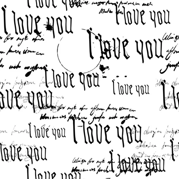 Naadloos patroon Gotische tekst Ik hou van je, handgeschreven woorden.Schets, krabbel, belettering, harten, gelukkige Valentijnsdag. Vector illustratie roze achtergrond — Stockvector