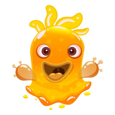 Slime Monster yellow colorful glitter character. Liquid funny slimy alien. Vector illustration