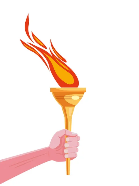 Hand hold Torch with flame, cup, symbol sport games. Icon vector — 图库矢量图片