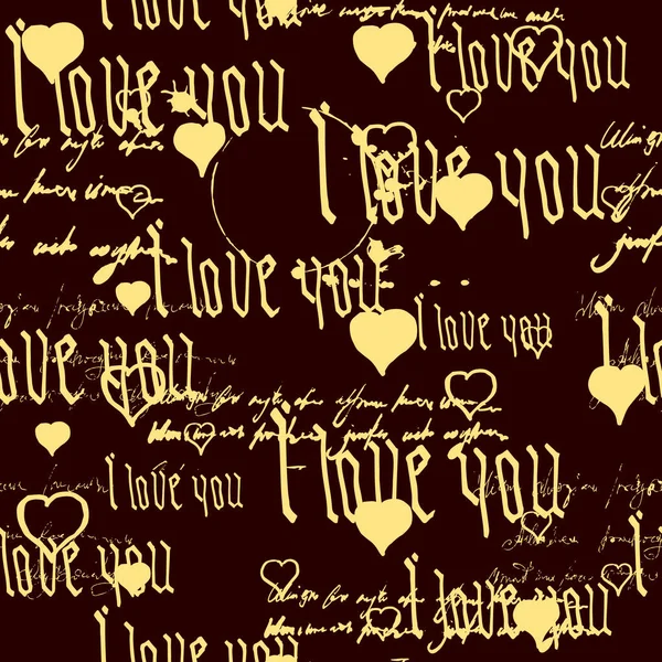 Naadloos patroon Gotische tekst Ik hou van je, handgeschreven woorden.Schets, krabbel, belettering, harten, gelukkige Valentijnsdag. Vector illustratie roze achtergrond — Stockvector
