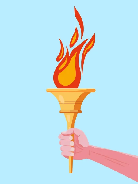 Hand hold Torch with flame, cup, symbol sport games. Icon vector — 图库矢量图片