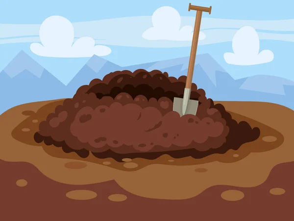 Gat in de grond, grachtengaten graven, modder opstapelen. Vector illustratie cartoon stijl — Stockvector