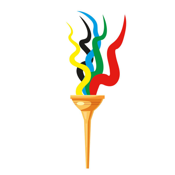 Факел с пятью цветами пламя, чашка, символические спортивные игры. Иконный вектор