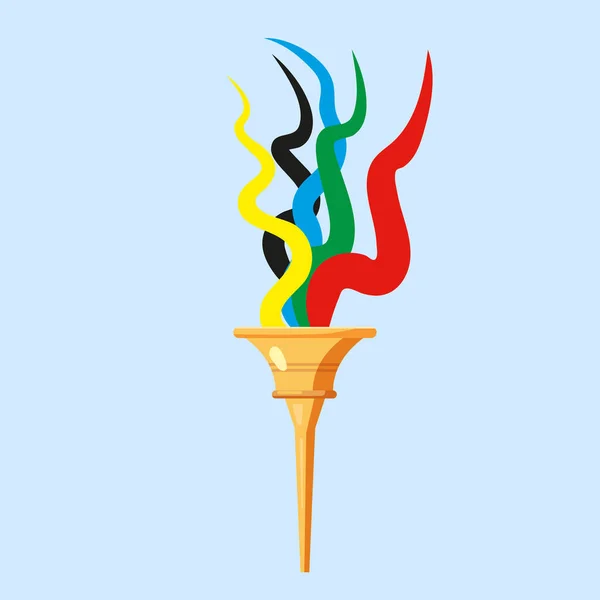 Torche avec cinq couleurs flamme, tasse, jeux de sport symbole. Icône vecteur — Image vectorielle