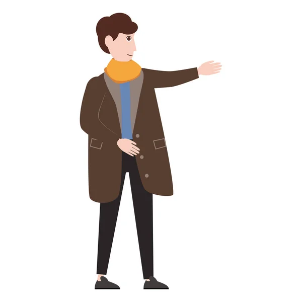 Jeune Homme Hiver Vêtements Temps Froid Manteau Chaud Écharpe Bottes — Image vectorielle