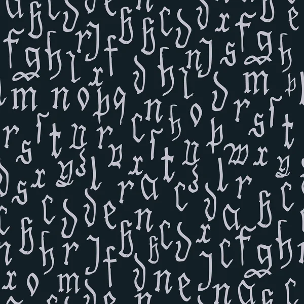 Patrón sin costuras estilo gótico alfabeto caligrafía, letras. Letras latinas medievales europeas. Fondo vectorial — Vector de stock